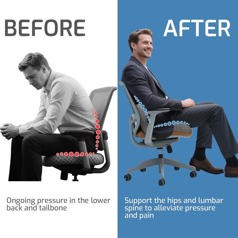 Non-Slip Memory Foam Seat Skin-Friendly Extended Zipper Easy Remove Wash Back Support Cushion Comfy Chair Adjustable Chair Breathable Cloth Leg Pain Mesh