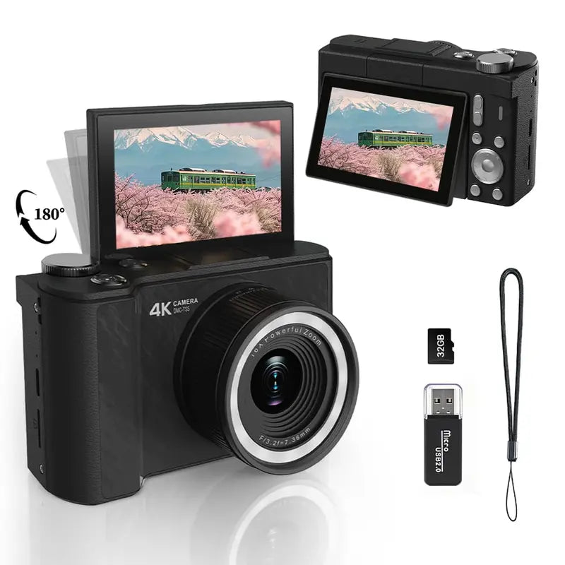 4K Digital Camera with Flip Screen for Vlogging