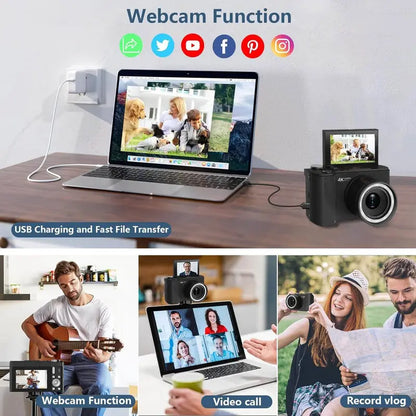 4K Digital Camera with Flip Screen for Vlogging