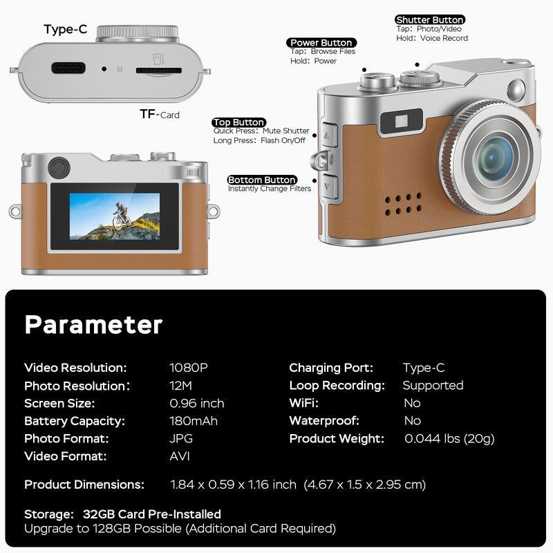 HOTU Mini Leather Keychain Digital Camera 1080P